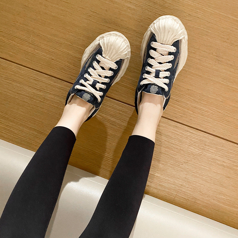 Women's Dissoed Shell Toe Round Board Thick Casual Shoes