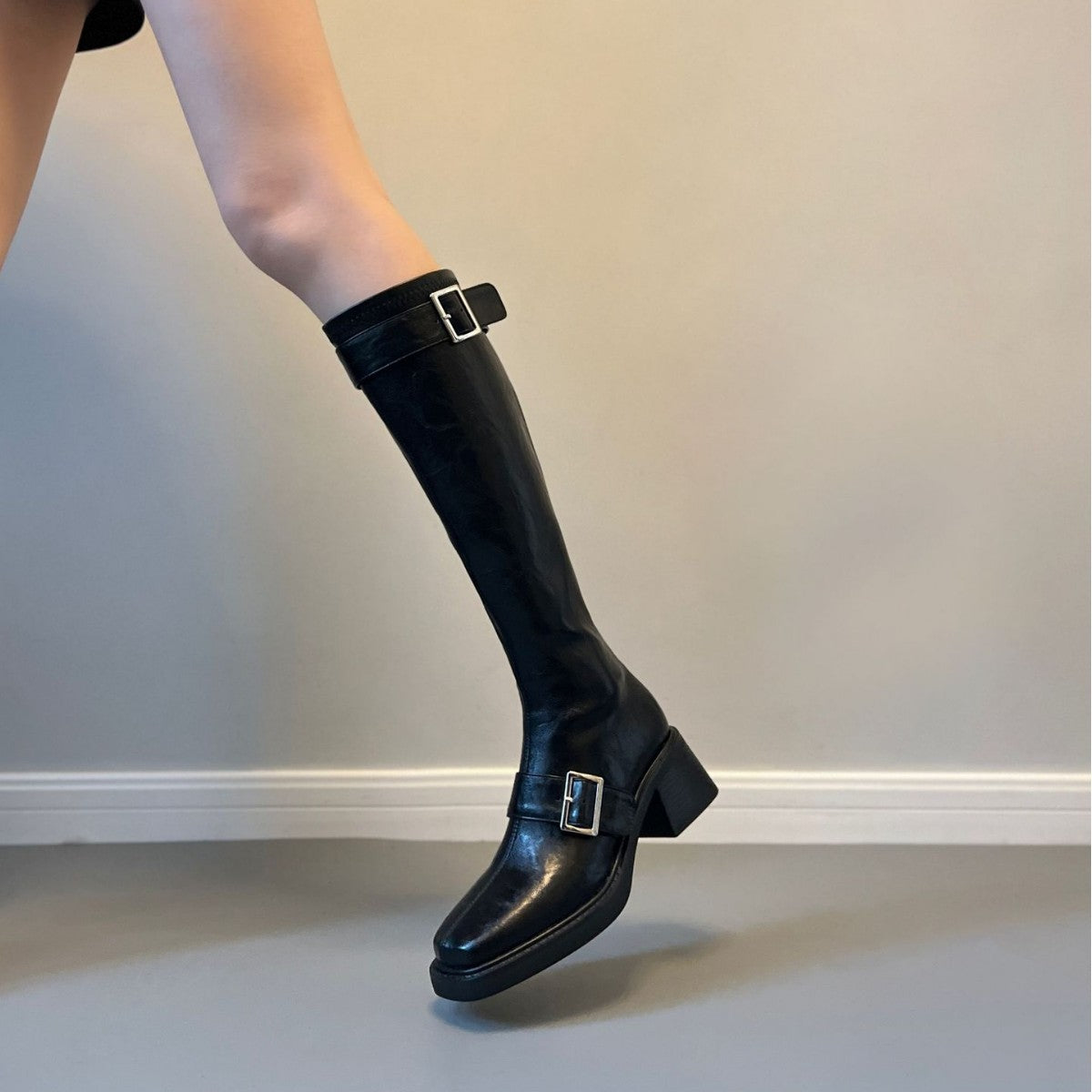 Long Female Knight Thick Below The Women's Leather Boots