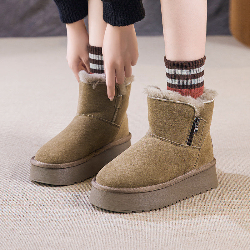 Women's Wool Fur Genuine Winter Thick Bottom Snow Boots