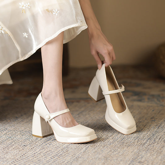 Autumn Square Toe Chunky High Retro Women's Shoes
