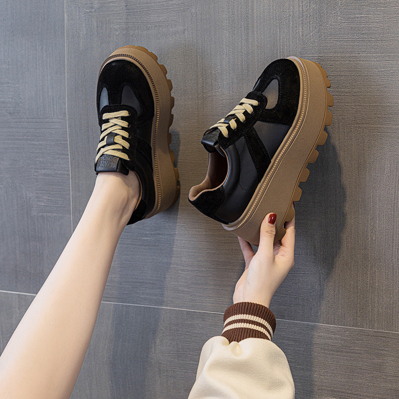 Women's German Training Thick Bottom Height Increasing Insole Matte Retro Fashion Women's Casual Shoes