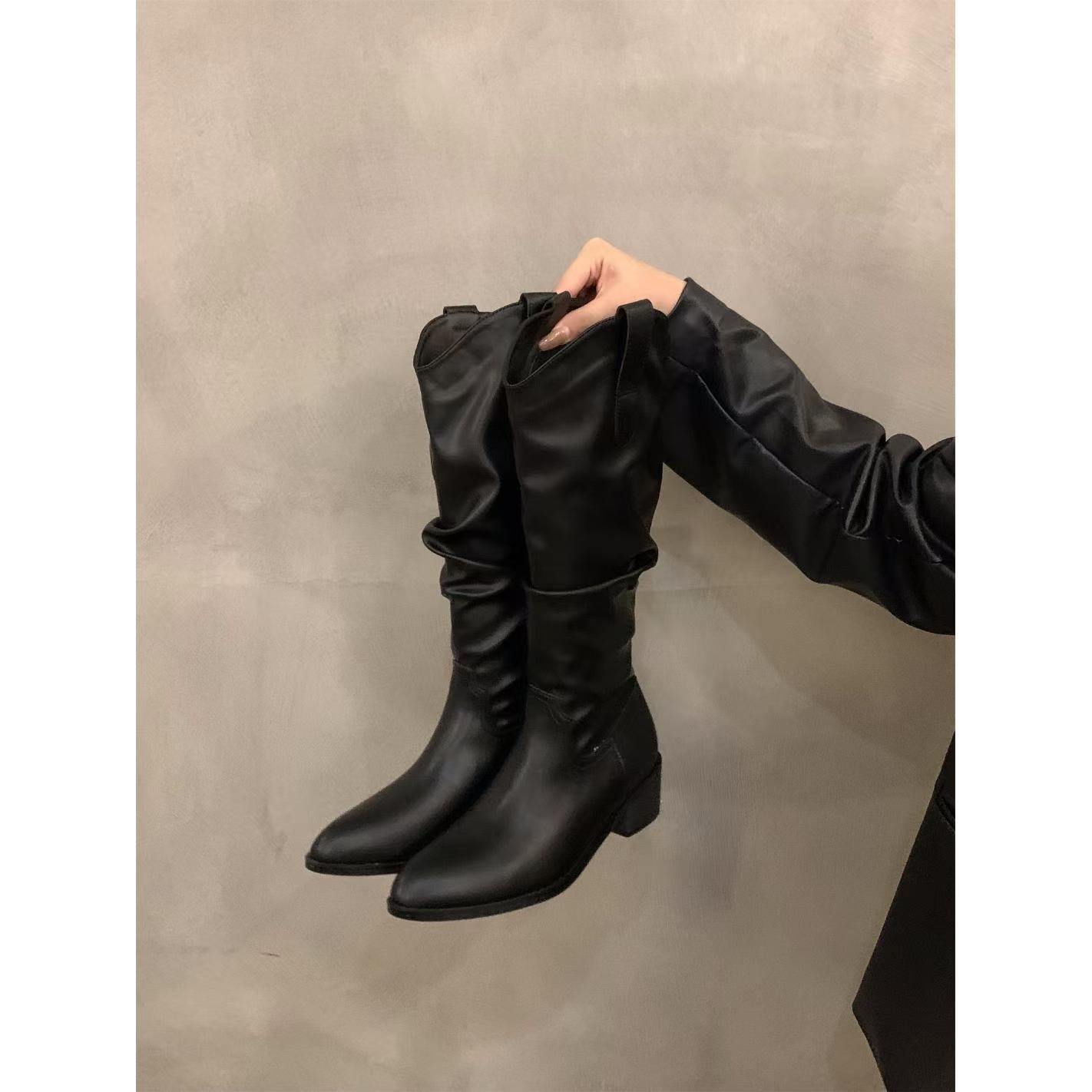 Women's Chunky Retro Super High Brown V Pile Style Autumn Heels