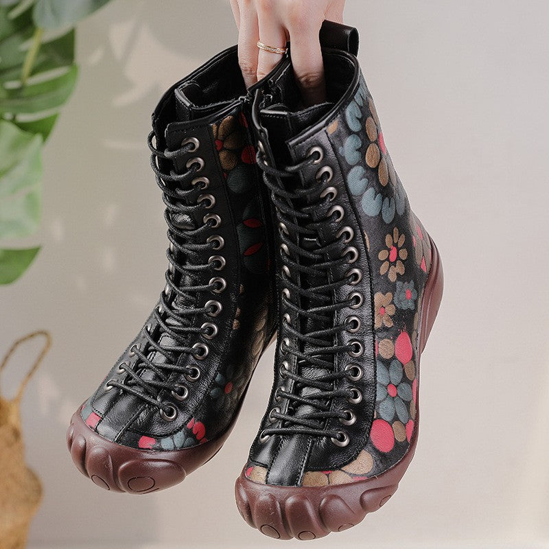 Women's Tendon Bottom Ethnic Style Genuine Printing Martin Women's Cotton Shoes