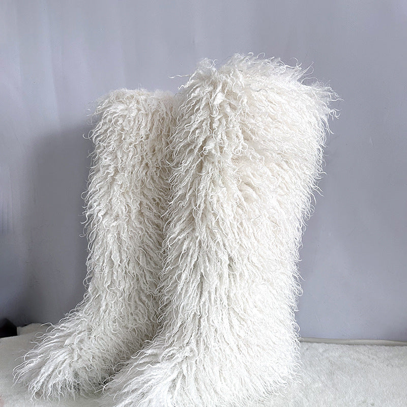 Women's Imitation Fur Tan Sheep Knee-high Socks Women's Snow Boots