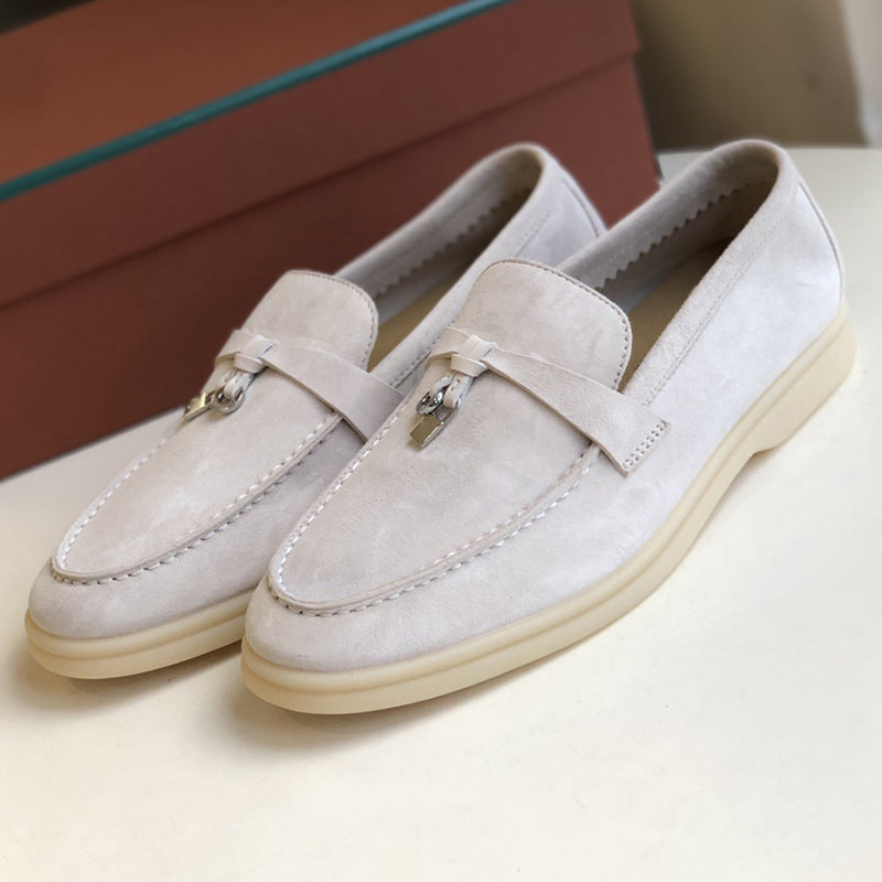 Women's Channel Top Plate Slip-on Pumps Flat Bottom England Style Tassel Loafers