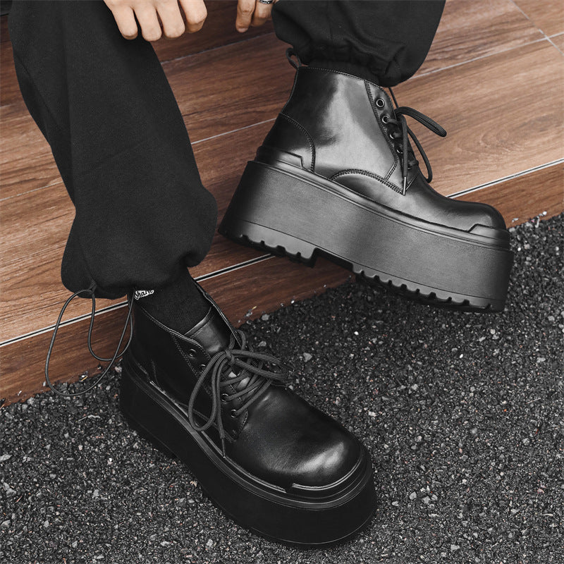 Men's Style Platform Height Increasing Derby Muffin Bottom Niche Boots