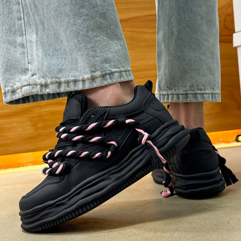 Men's Fashion Black Platform Bread Versatile Men's Shoes