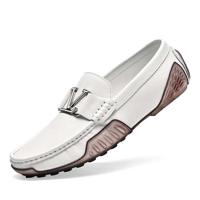 Men's Broadcast Real With Fleece Lining Trendy Cowhide Slip-on Driving Plus Leather Shoes