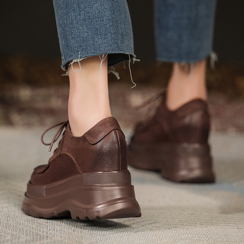 Women's British Style Platform Retro Easy Matching Leather Shoes
