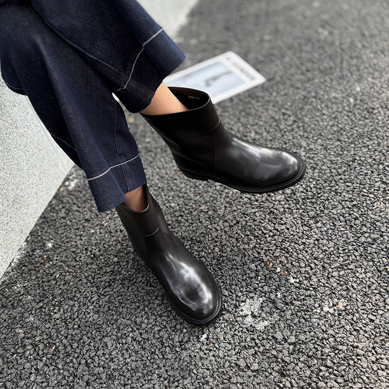 Women's Minimalist Basic Genuine Round Toe For Simple Women's Leather Boots