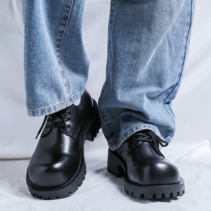 Men's Sole Height Increasing Commute Leisure Big Leather Shoes