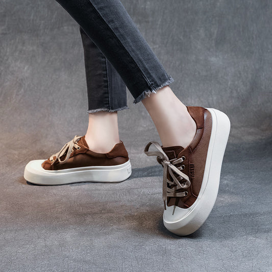 Women's Layer Cowhide Authentic Toe Box Retro Casual Shoes