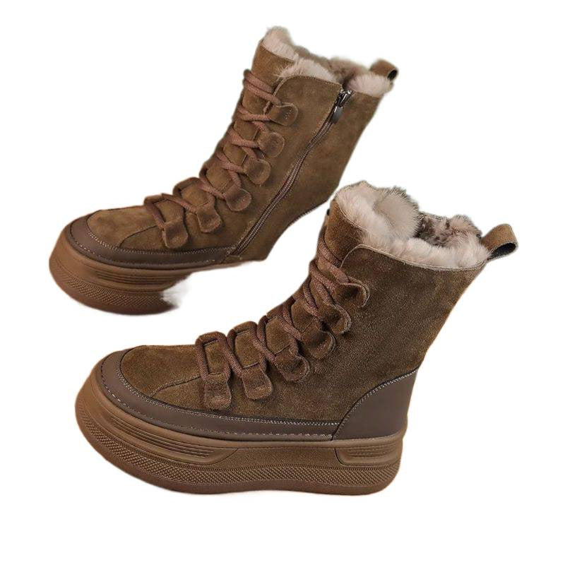 Women's Platform Winter Fur Integrated Mid Short Plus Women's Leather Boots
