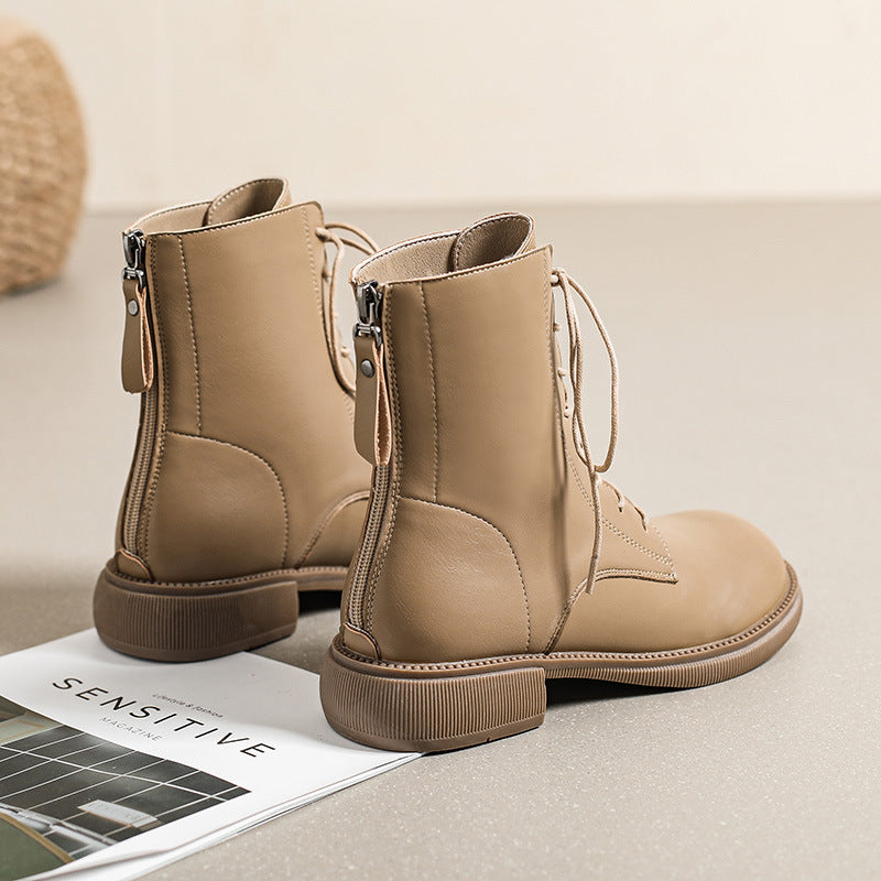 Women's For Fleece-lined British Style Thick Bottom Stretch Thin Booties Women's Leather Boots