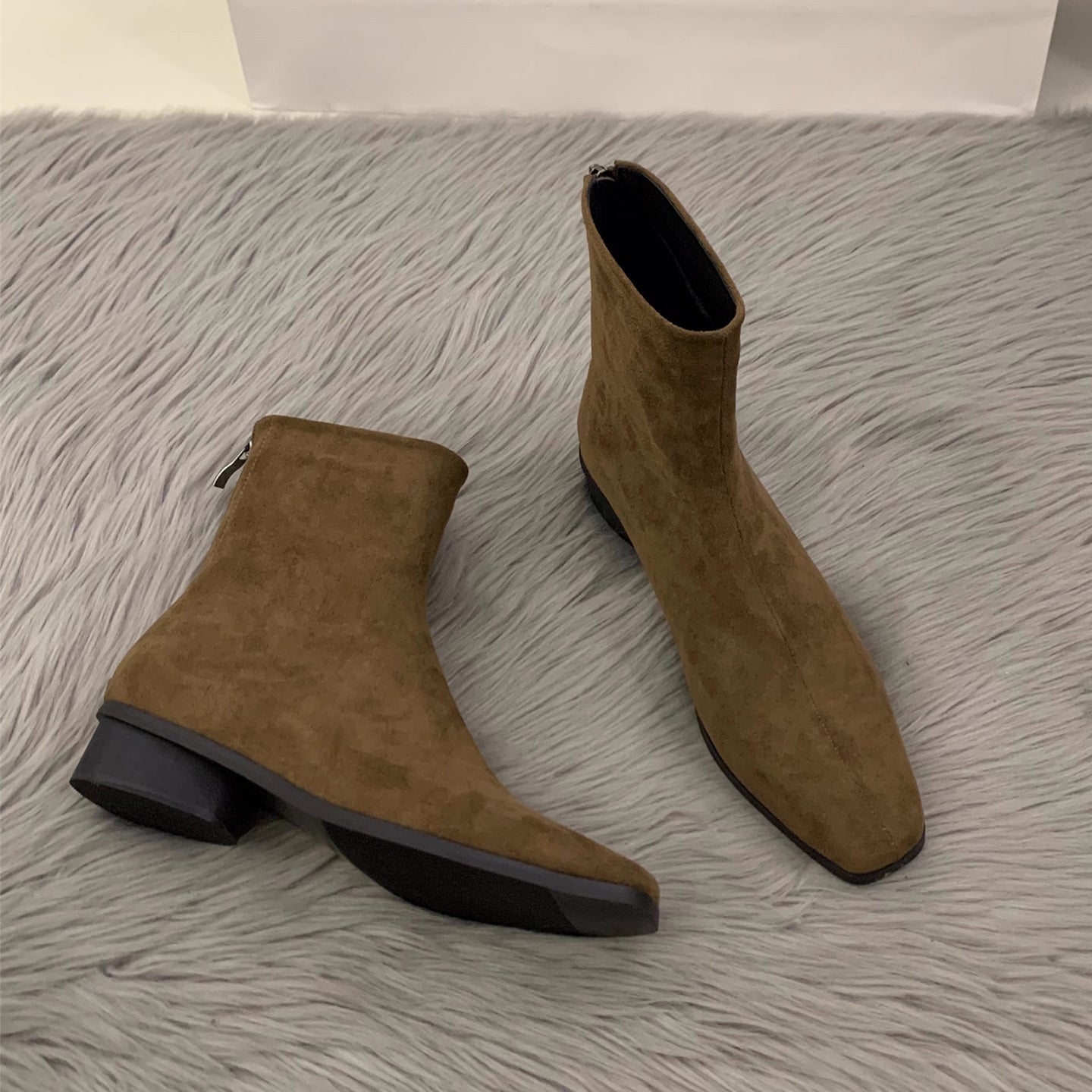 Women's Cowhide Ankle Female Square Toe Suede Korean Style Small French Women's Leather Boots