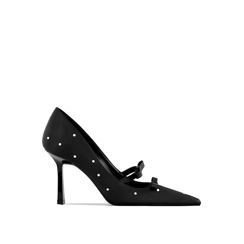 Women's High-grade French Style Temperament Bow Black Women's Shoes