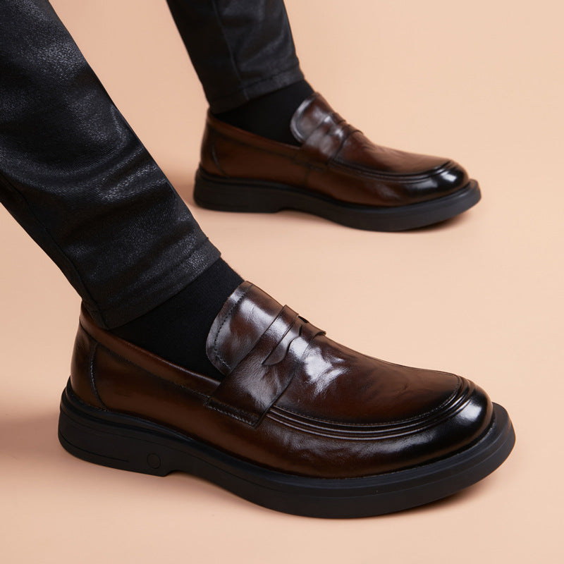 Men's Wedding Interview Round Head Thick Bottom British Men's Business Leather Shoes