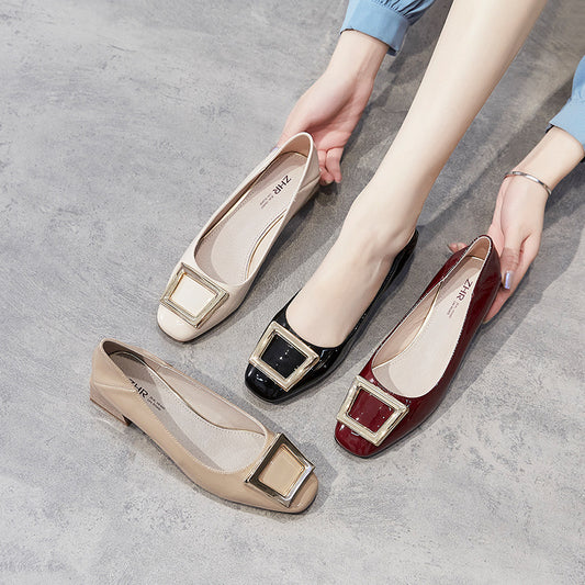 Women's Pumps Fashion Square Toe Low-cut Two-way Loafers