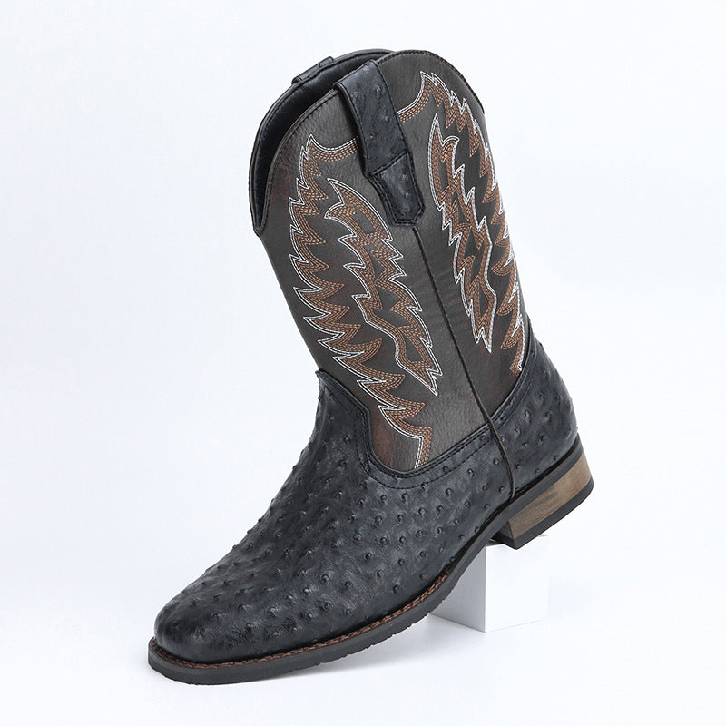 Men's Western Denim Square Toe Embroidery Machine Boots