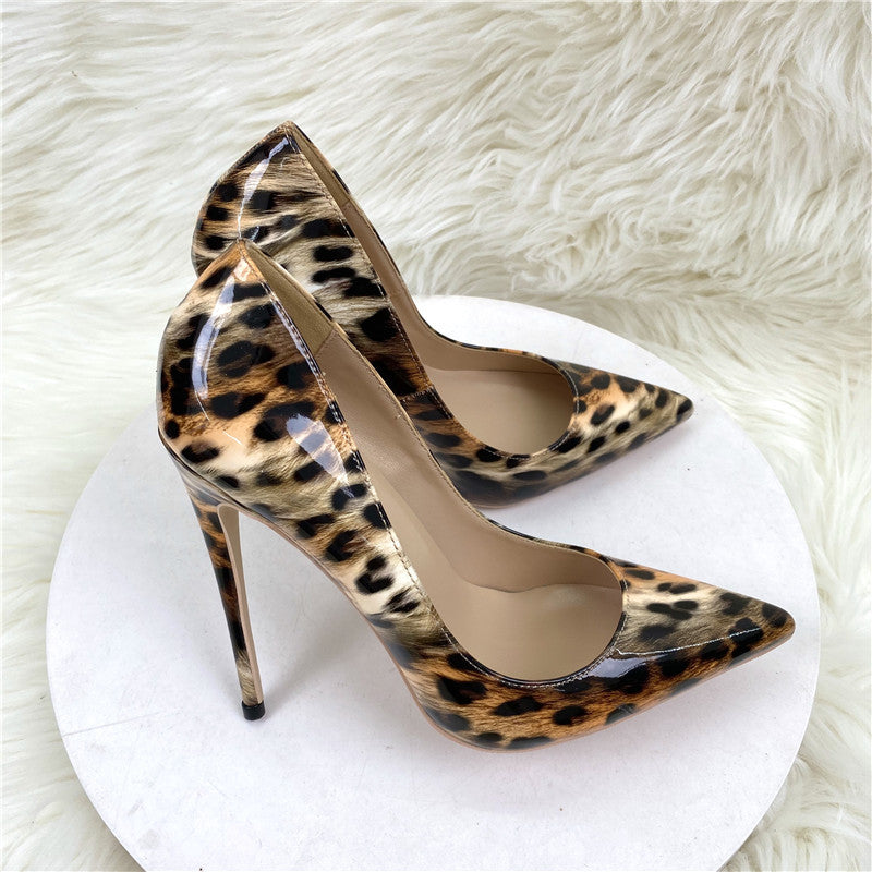 Leopard Print Patent High Pointed Toe Stiletto Heels