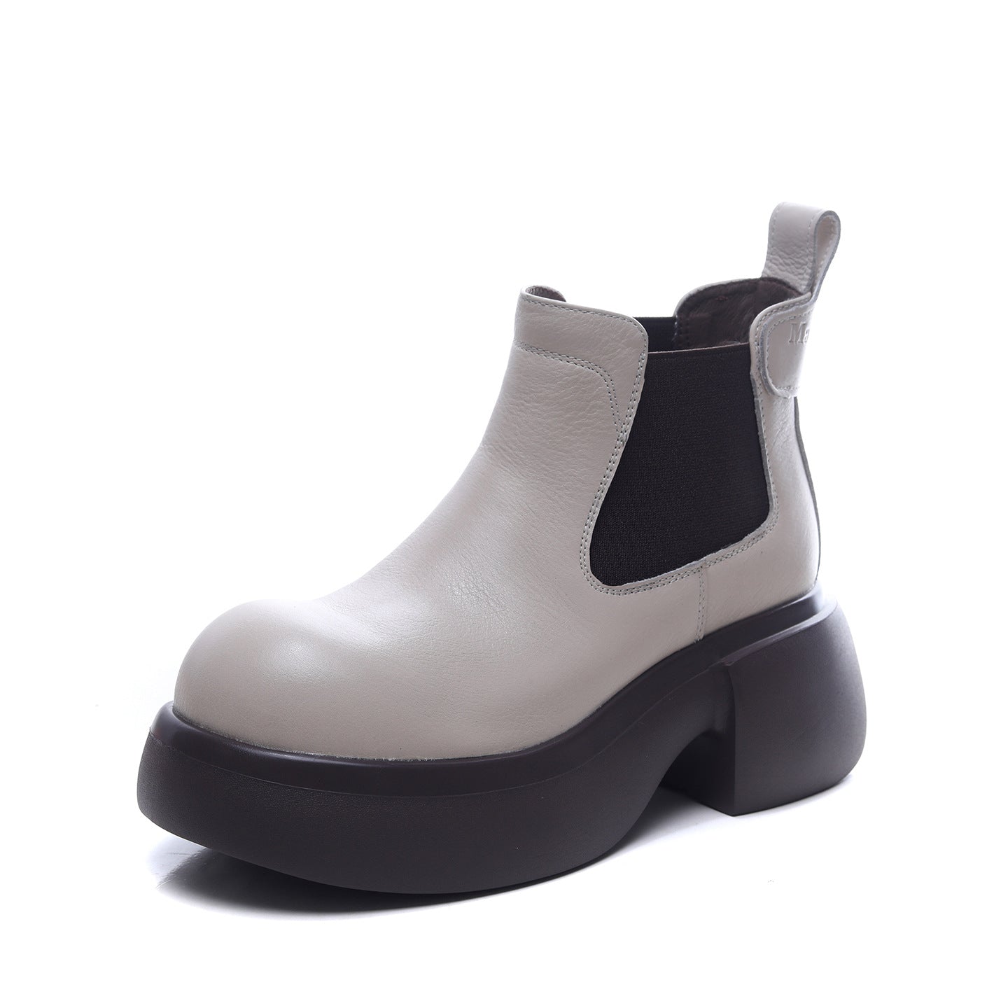 Women's Calfskin First Layer Cowhide Retro Ankle Martin White Chunky Smoke Women's Leather Boots