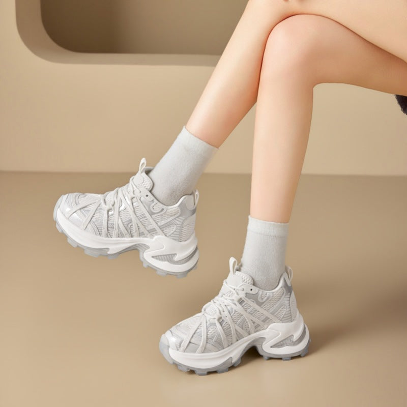Women's Increasing Insole Dad Spring Round Head Thick Bottom Sneakers