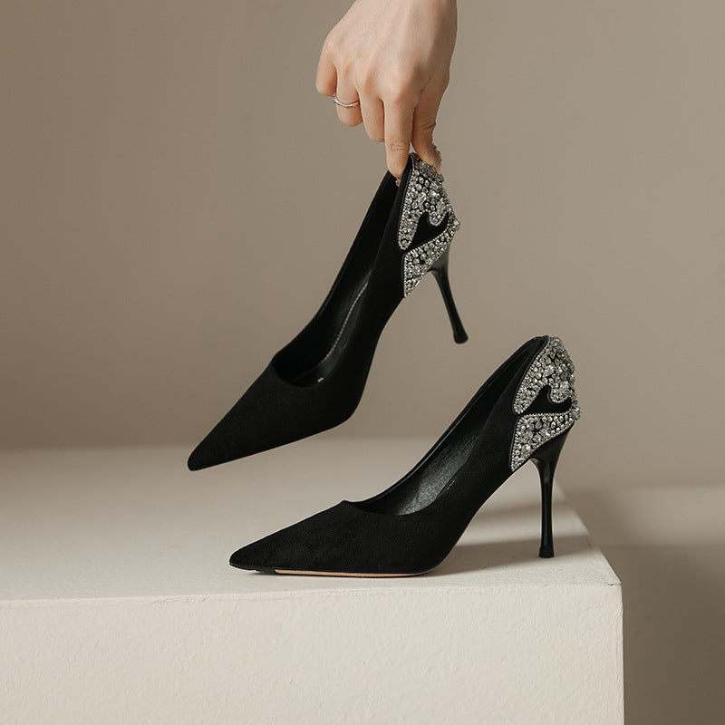 Women's Rhinestone Style High Pointed Toe Shallow Mouth Women's Fashion Shoes