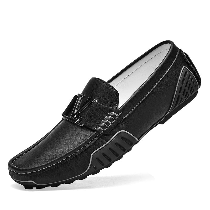 Men's Broadcast Real With Fleece Lining Trendy Cowhide Slip-on Driving Plus Leather Shoes