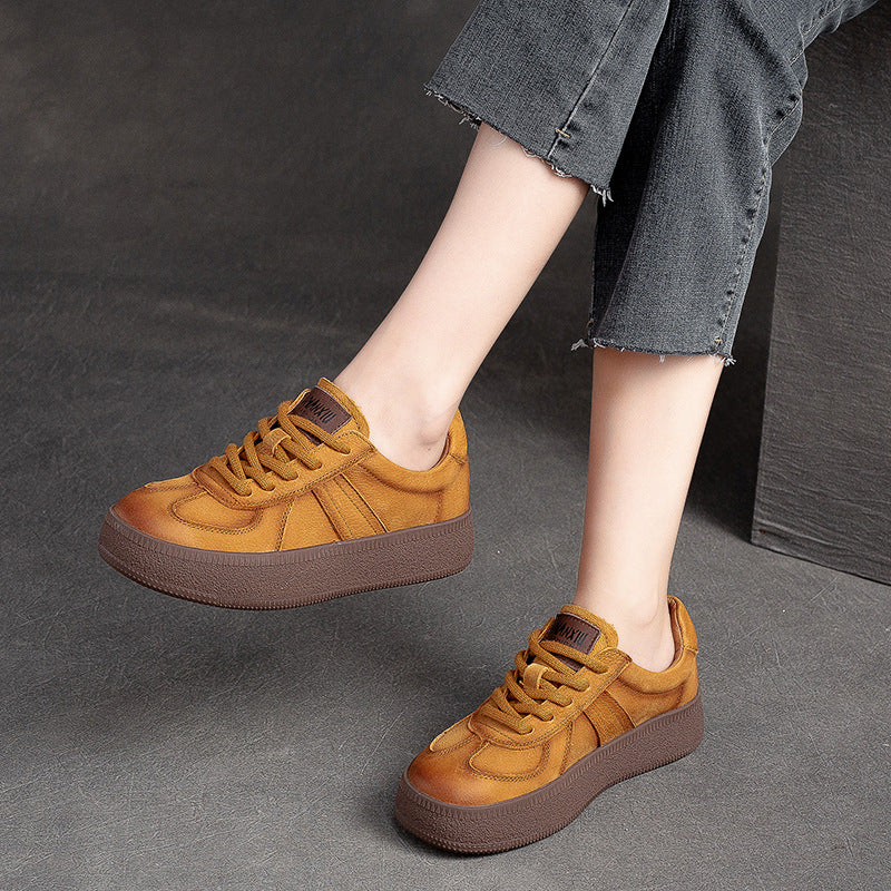Women's Solid Color First Layer Cowhide Low-cut Women's Casual Shoes