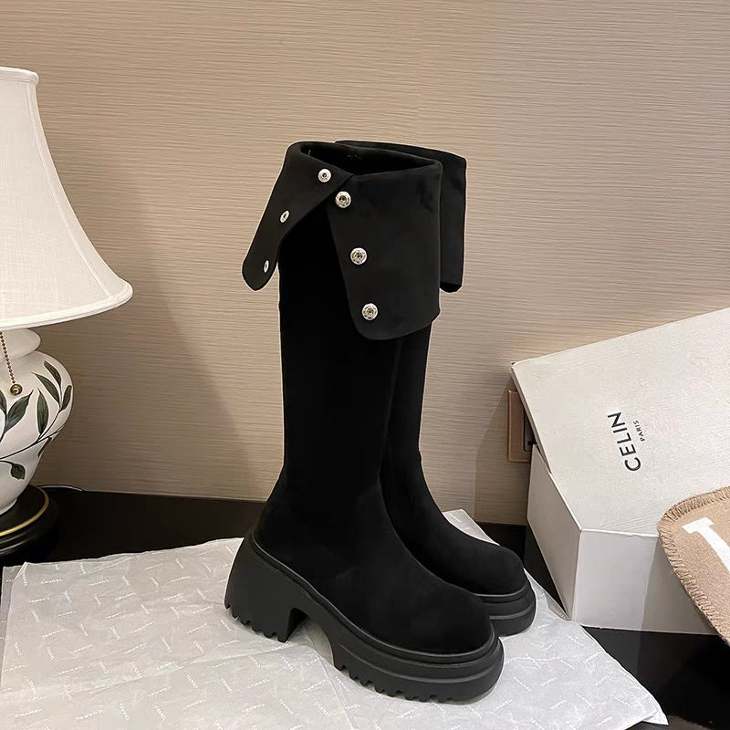 Women's Knee-high Fleece-lined Over The Knee Brown Thick Women's Leather Boots