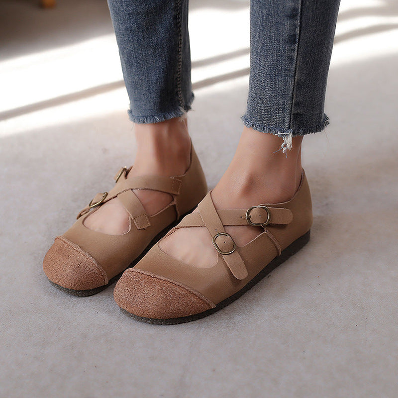 Women's Round Toe Soft Bottom Surface Cross Buckle Casual Shoes