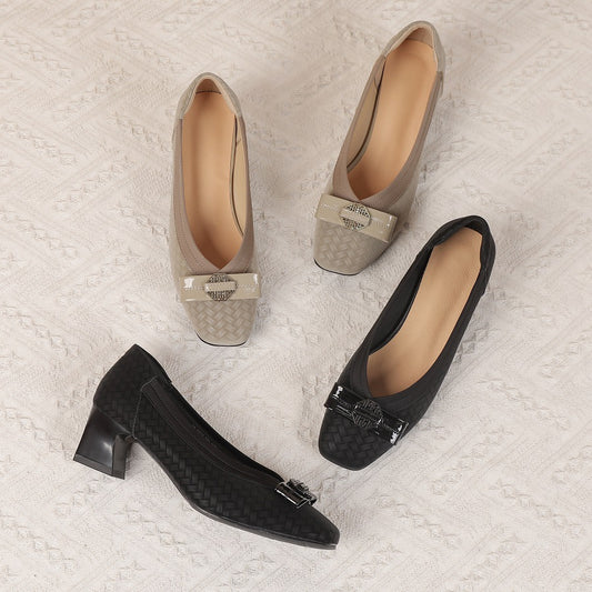 Women's Chunky Slip-on Temperament Wild Spring Low-cut Vintage Square Toe Women's Casual Shoes