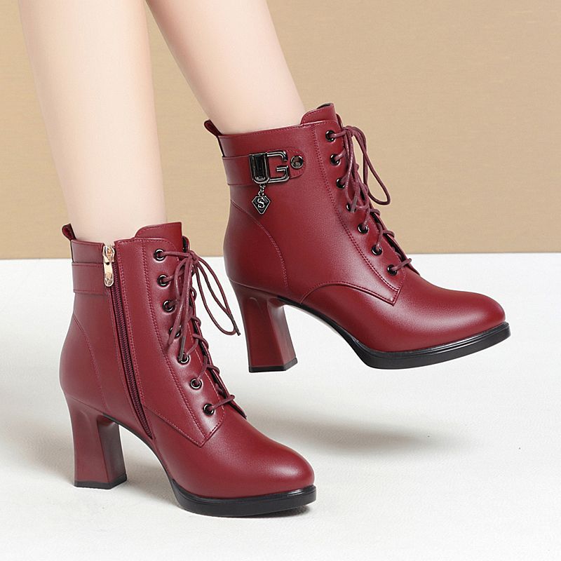 Women's & Men's High Short Fleece Thick Side Zipper Women's Leather Boots