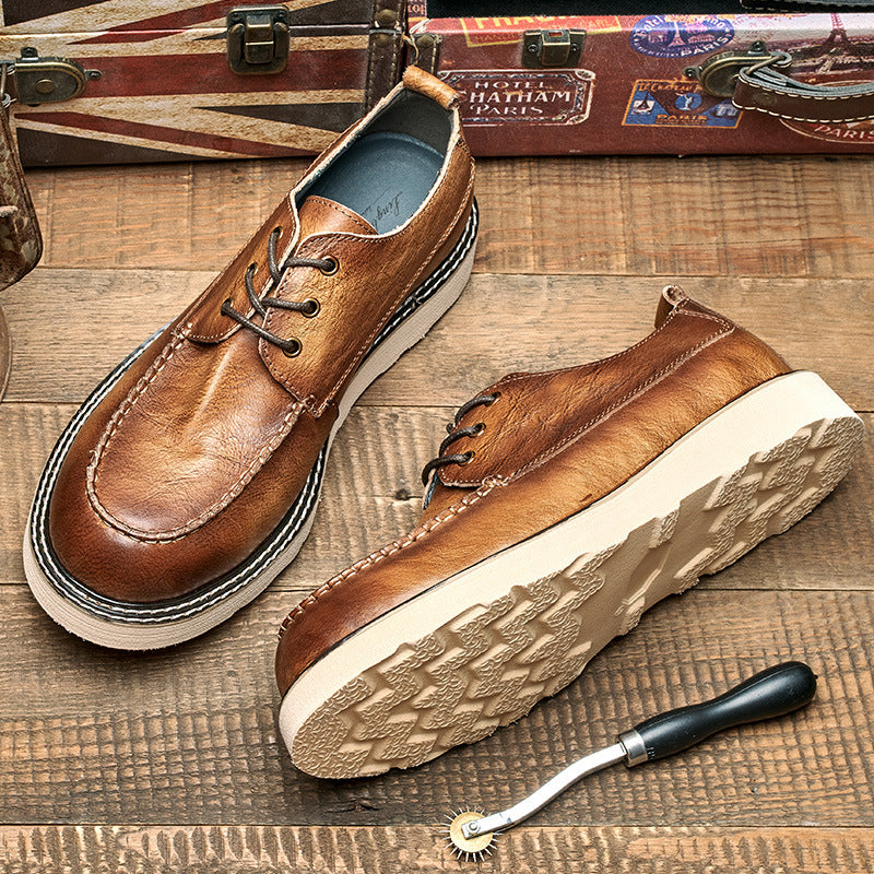 Men's British Retro Green Derby Soft Business Leather Shoes