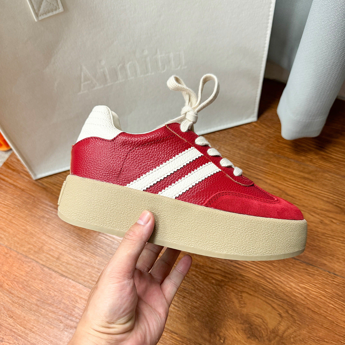 Women's Retro German Training Board Pink Platform Canvas Shoes
