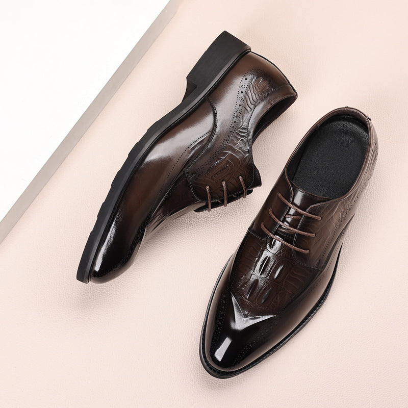 Men's Business Wedding First Layer Cowhide Korean Leather Shoes