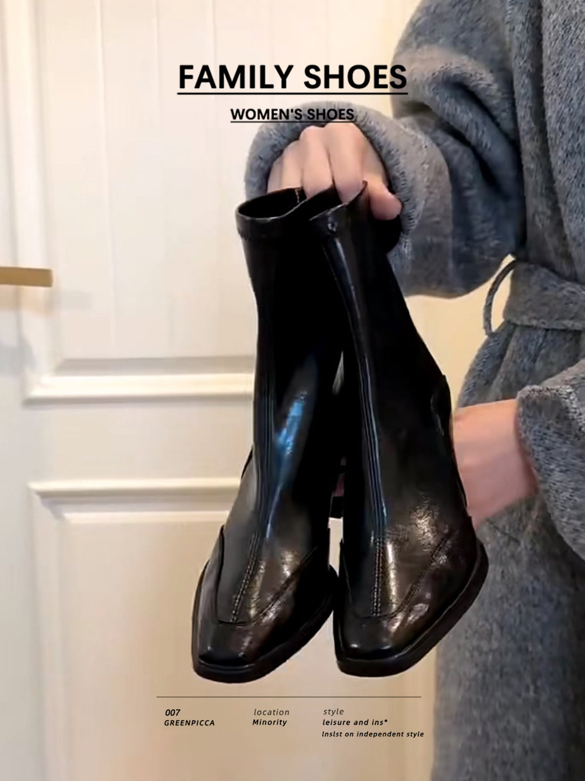 Women's French Retro Skinny High Chunky Booties Square Heels