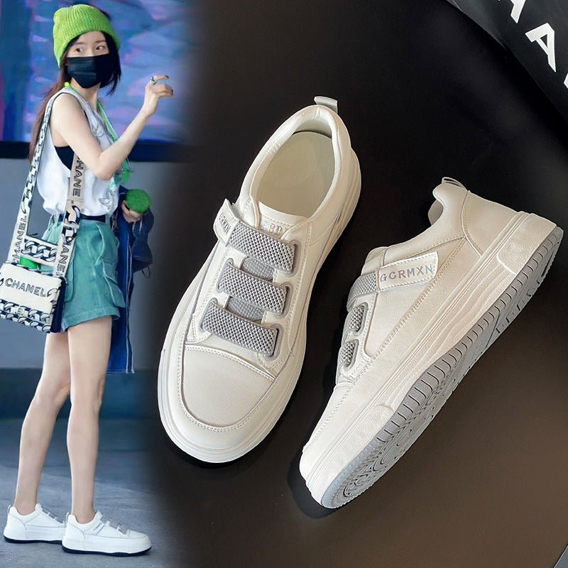 Women's Breathable One Pedal White Spring Genuine Sneakers