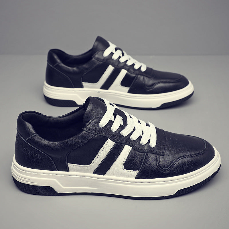 Men's First Layer Cowhide Breathable Black Trend Men's Board Shoes