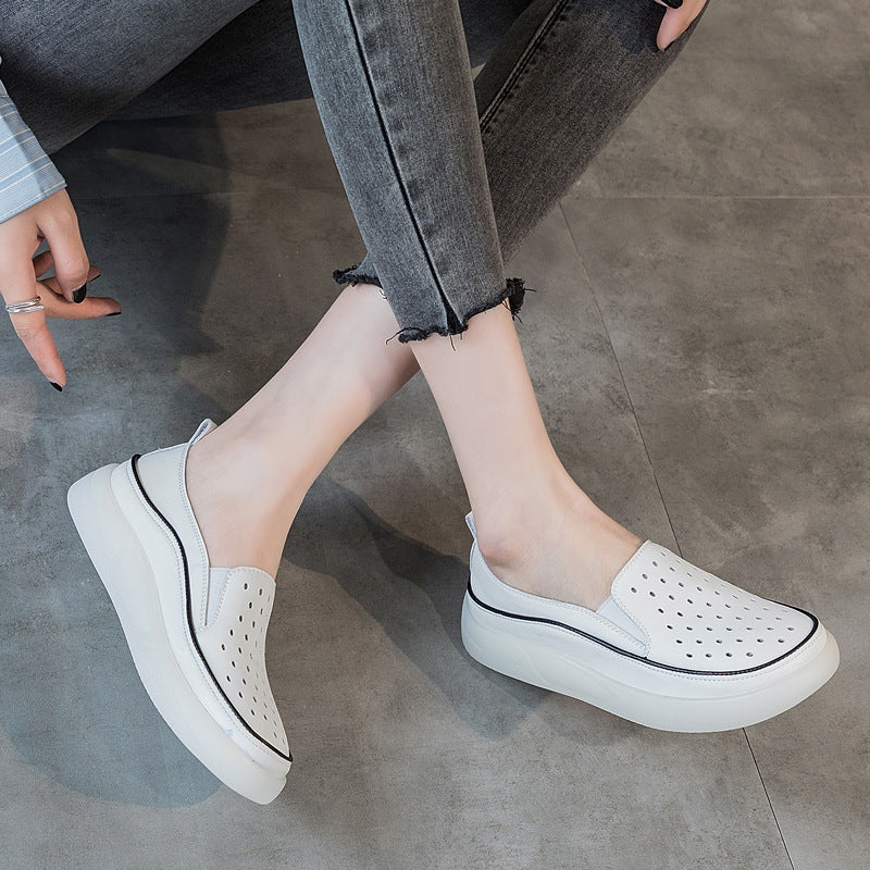 Women's White Hollow Hole Fashion Light Board Women's Casual Shoes