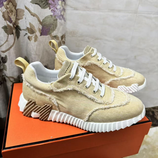 Women's & Men's Denim Color Matching Lace Up Breathable Sneakers