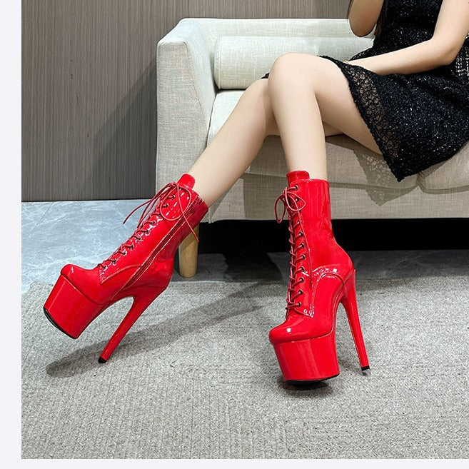 Cm Catwalk Show Nightclub Pole Dancing Super High Stage Women's Leather Boots
