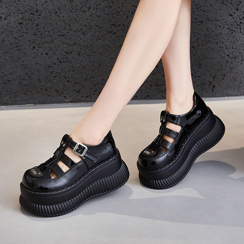 Women's Platform Summer Mary Jane British Pig Leather Shoes