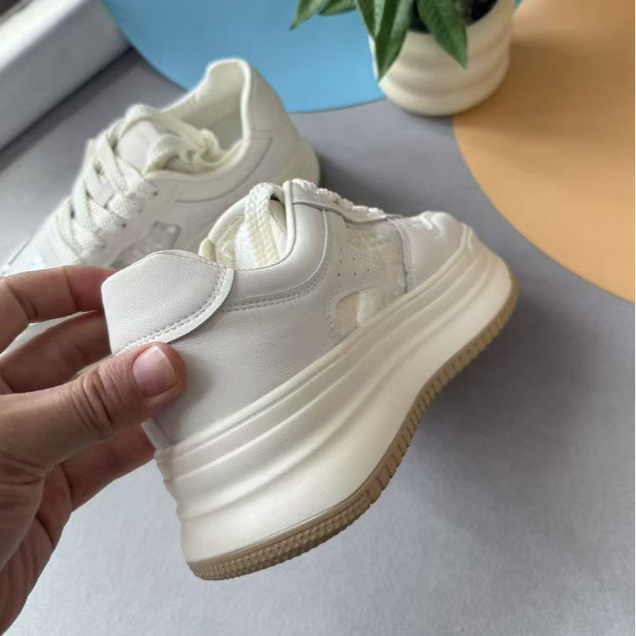 Women's Breathable Mesh Height Platform White Women's Casual Shoes