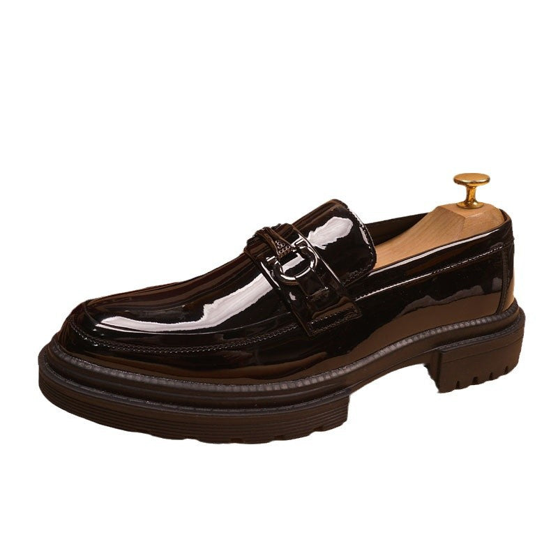 Men's Height Increasing Insole Patent Trendy British Style Pointed Slip-on Men's Business Leather Shoes