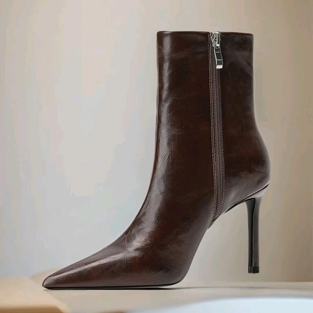 Women's High British Martin Middle Stiletto Pointed Women's Leather Boots
