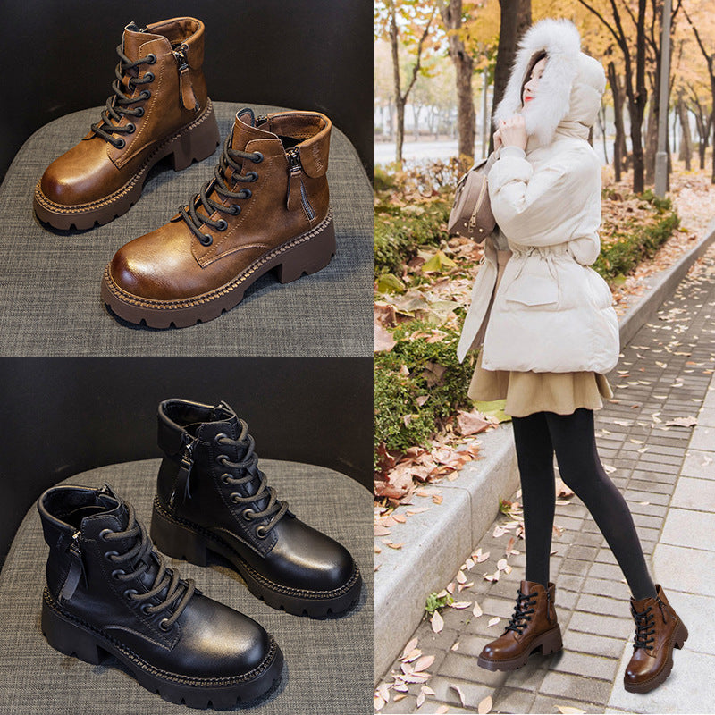 Women's Autumn Martin Thick-soled British Style Short Women's Leather Boots