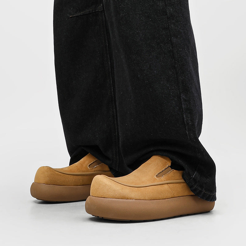 Men's Flannel Round Head Thick Bottom Slip-on Lazy Leisure Loafers/doug Shoes