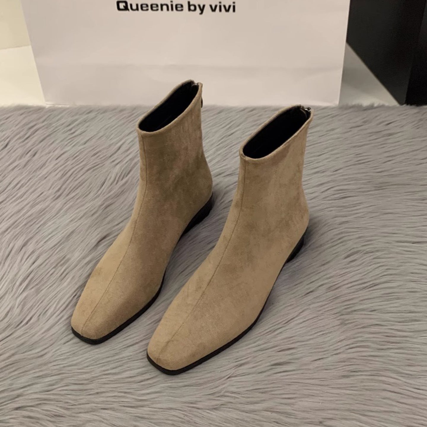 Women's Cowhide Ankle Female Square Toe Suede Korean Style Small French Women's Leather Boots