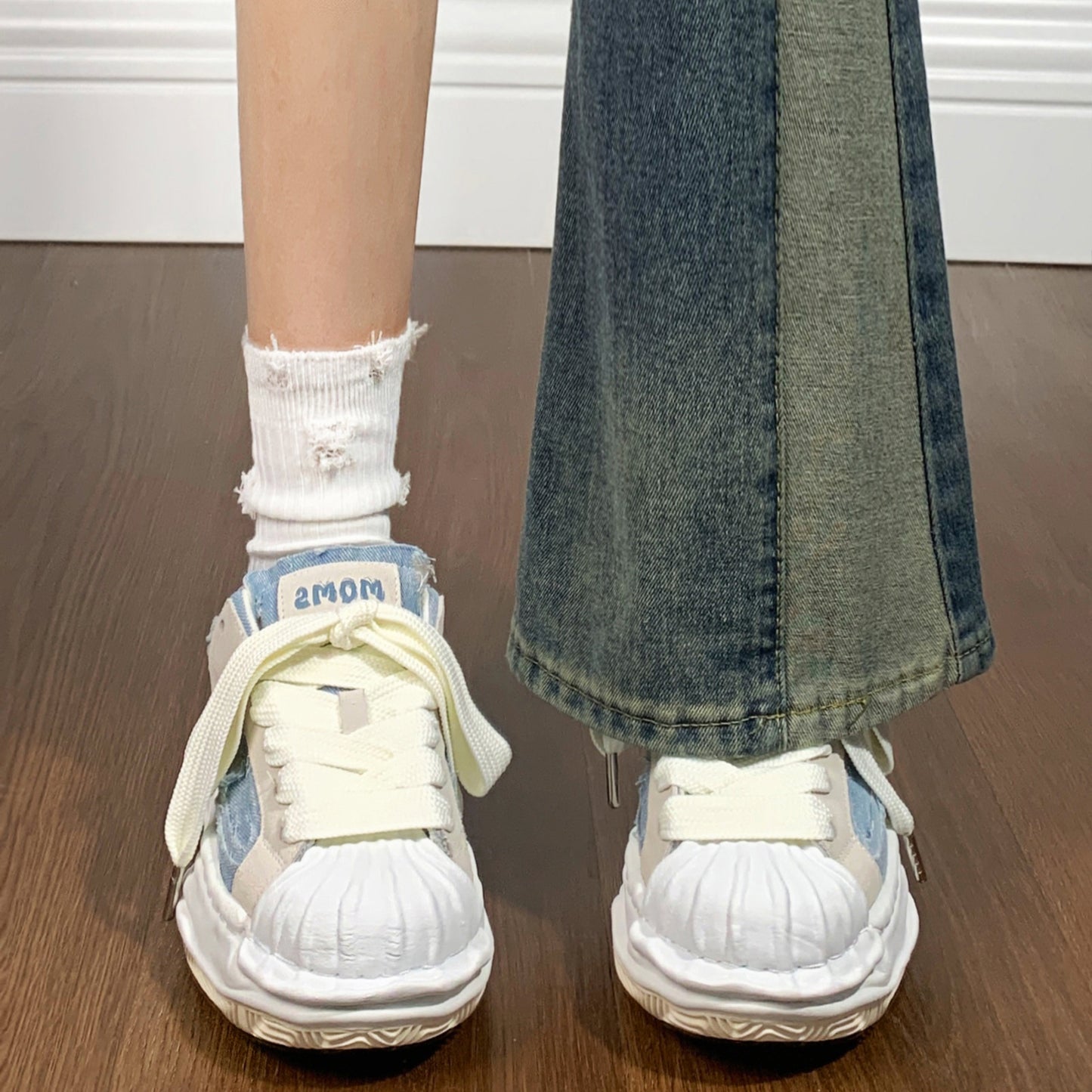 Women's & Men's Destruction Aesthetic Dissolution Washed Denim Distressed Sneakers